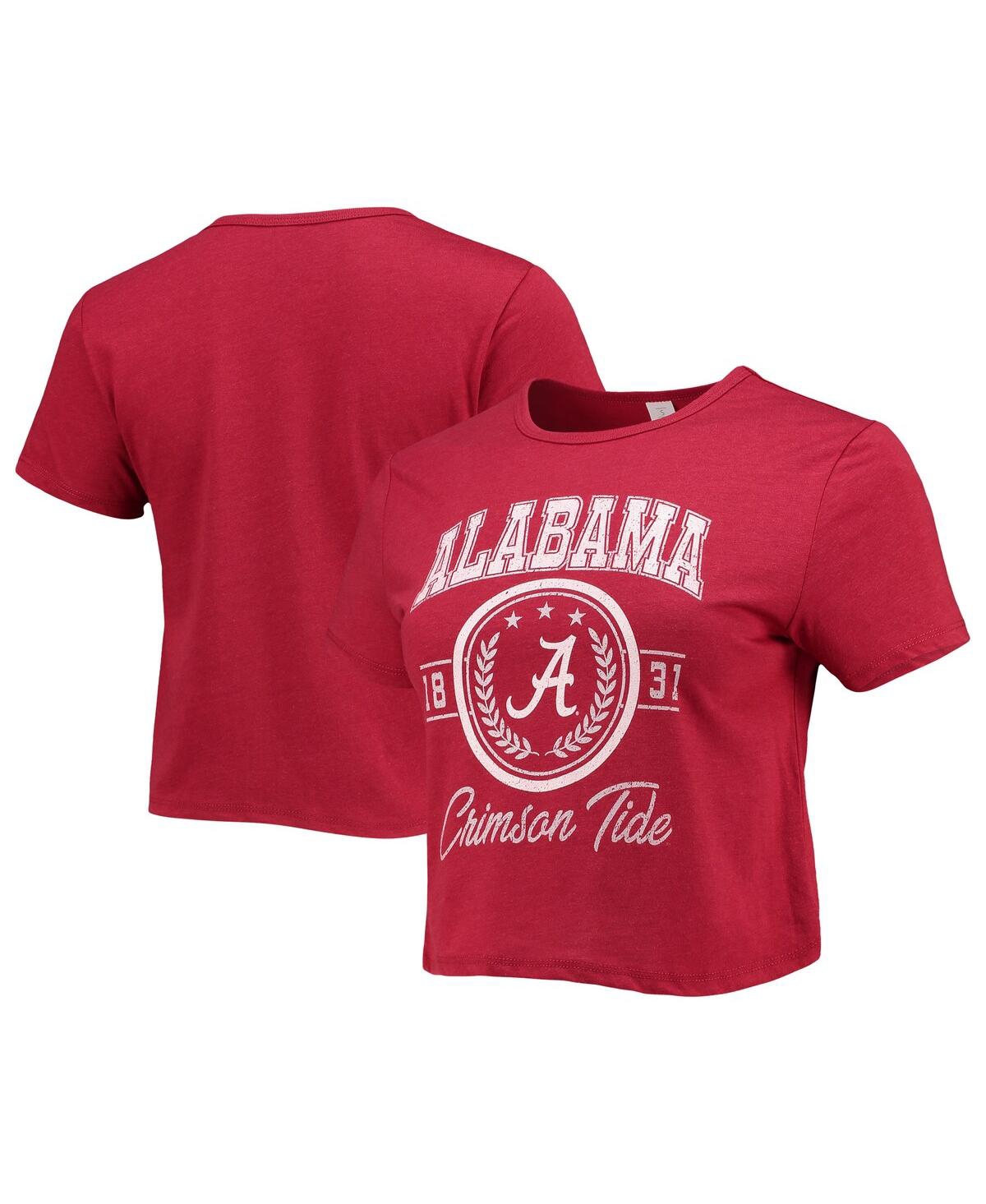 Women's ZooZatz Crimson Distressed Alabama Crimson Tide Core Laurels Cropped T-shirt - Crimson