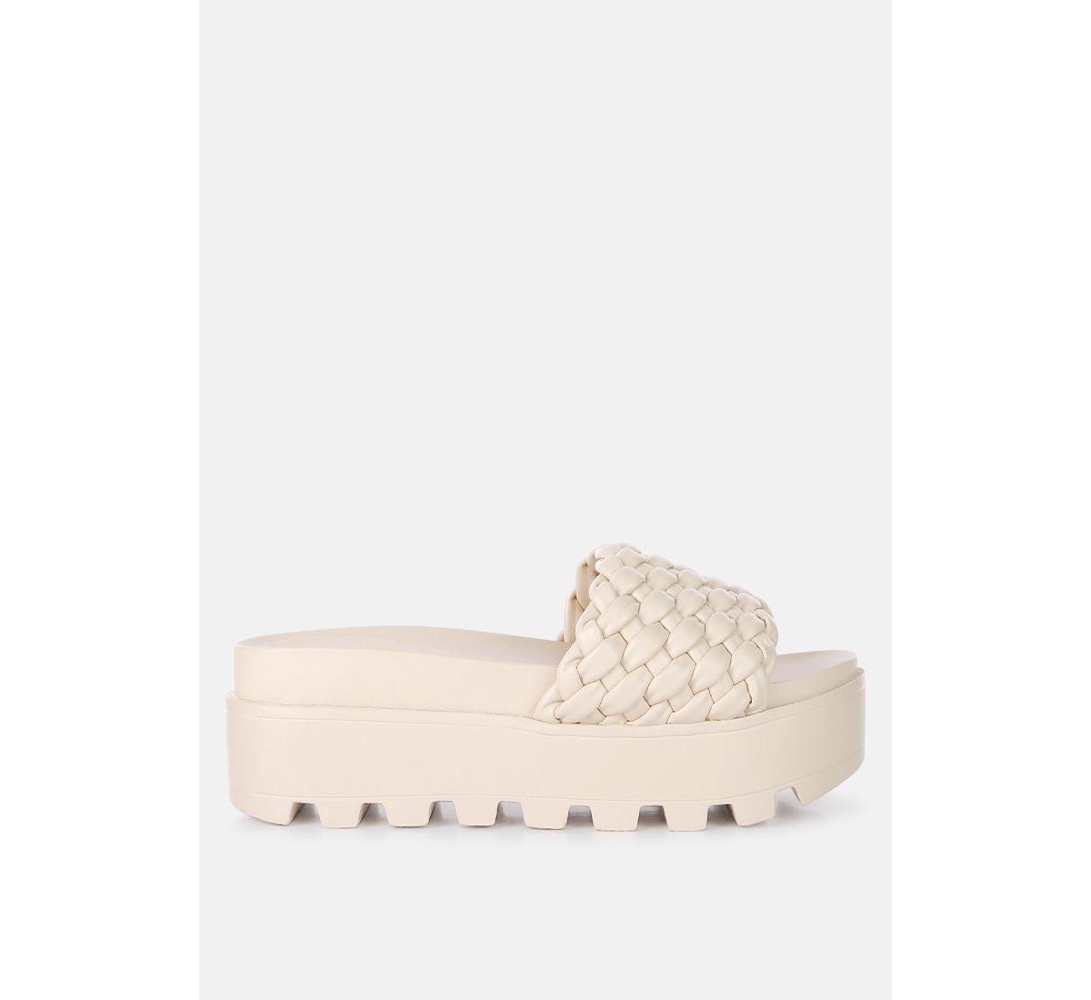 London Rag Sundae Platform Slides With Woven Textured Straps Slipper In Beige