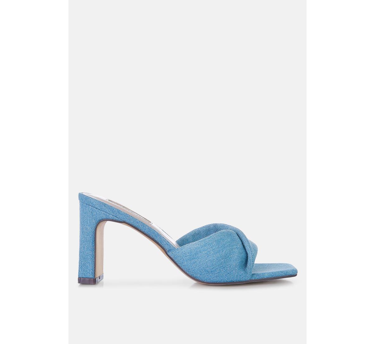 Shop London Rag Soft Flirt Italian Block Heel Denim Sandals In Mid Blue