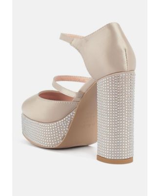 Womens Shiver Rhinestones Embellished Platform Mary Jane Sandals