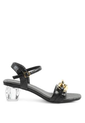 Womens Icicle Clear Low Heel Metal Chain Sandals