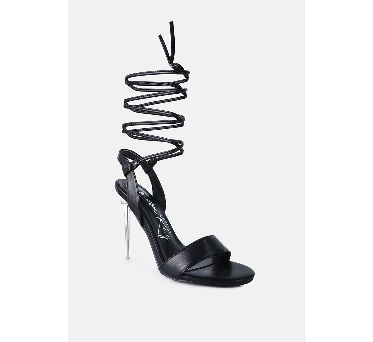 Women's Sheeny Clear Stiletto Lace Up Heels Sandals