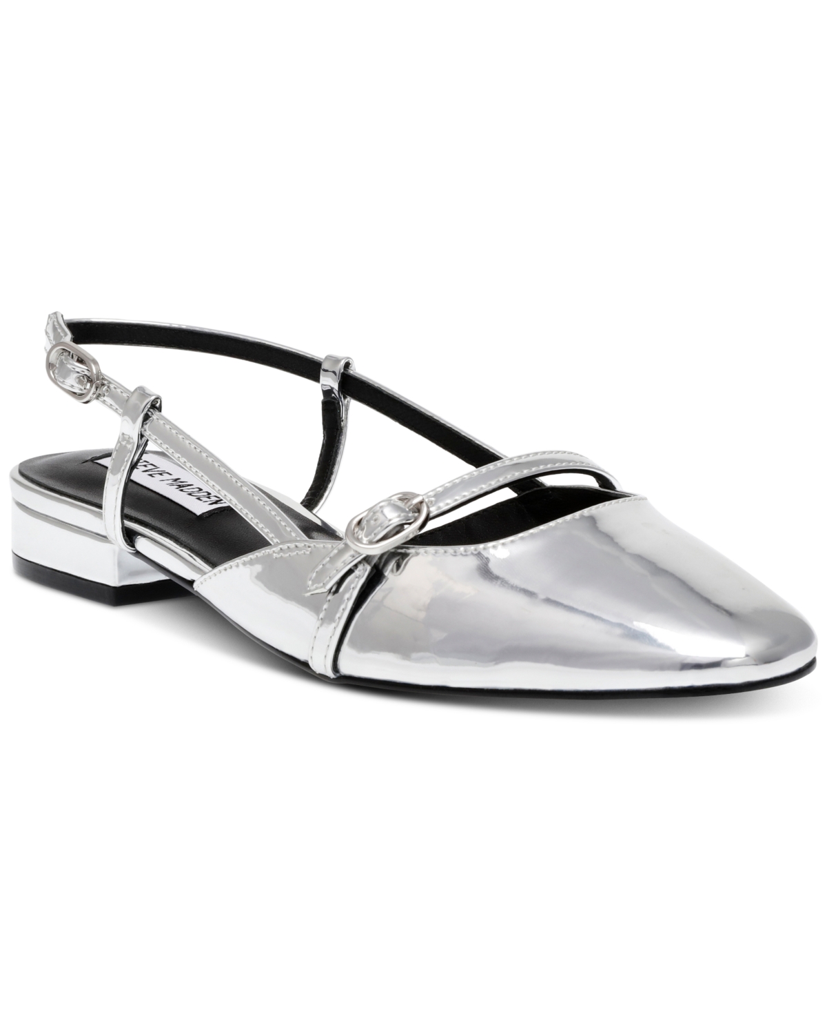 Shop Steve Madden Women's Bayli Strappy Slingback Flats In Silver Mirror Metallic