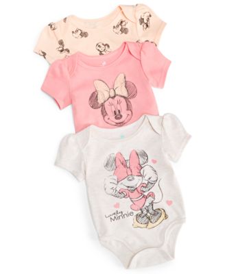 Disney - Baby Minnie Mouse Printed Bodysuits, Pack of 3