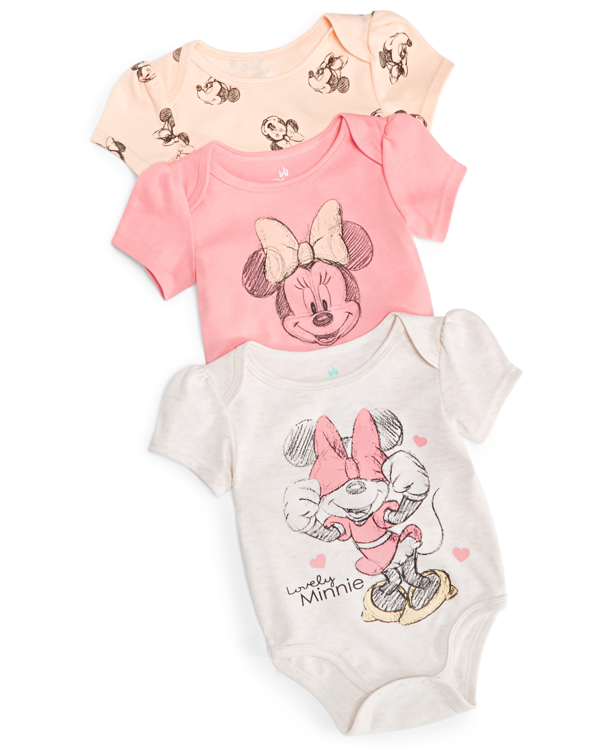 Shop Disney Baby Minnie Mouse Printed Bodysuits, Pack Of 3 In Assorted