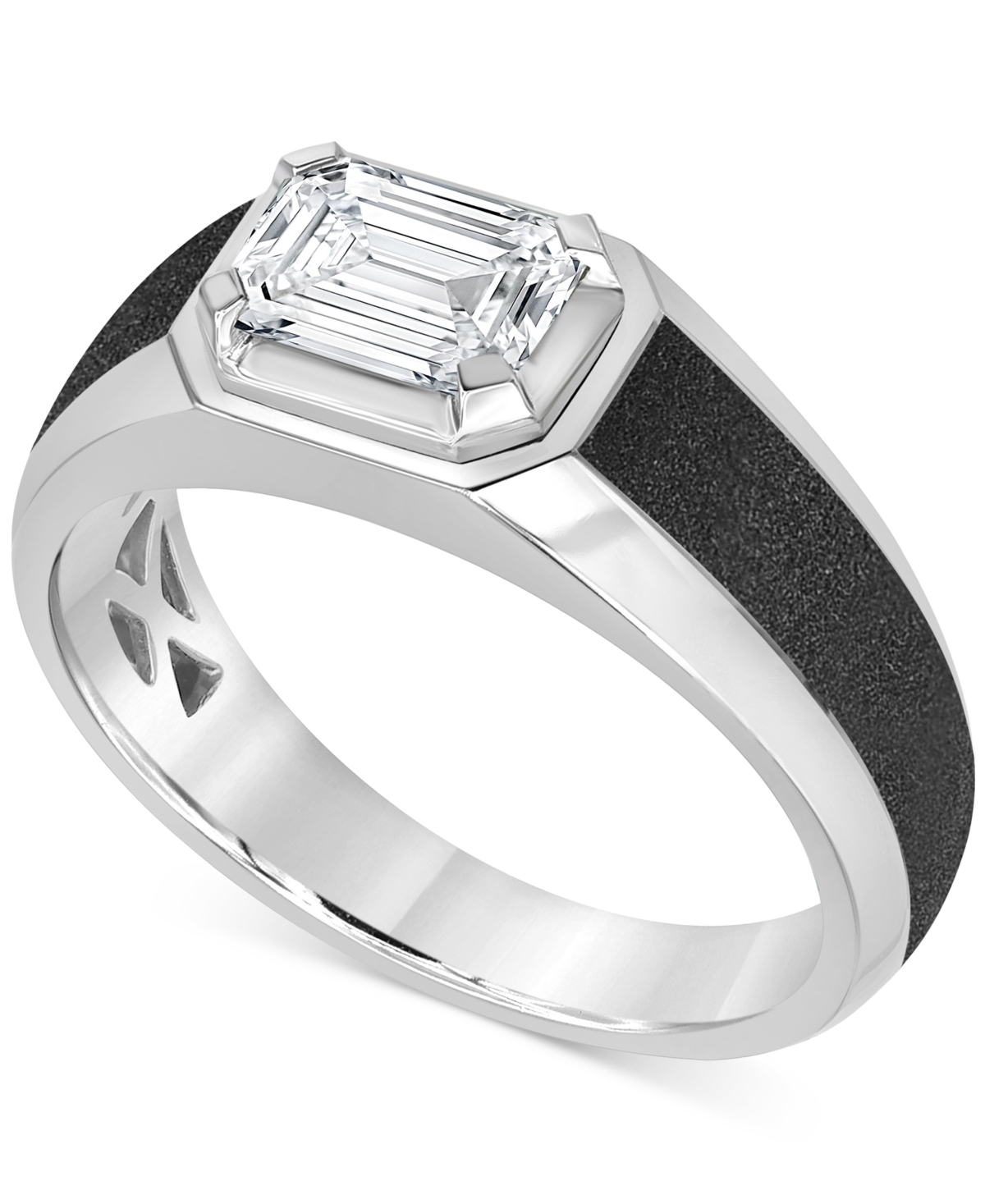 Macy's Men's Diamond Emerald-cut Solitaire Ring (1 Ct. T.w.) In 14k White Gold & Black Rhodium