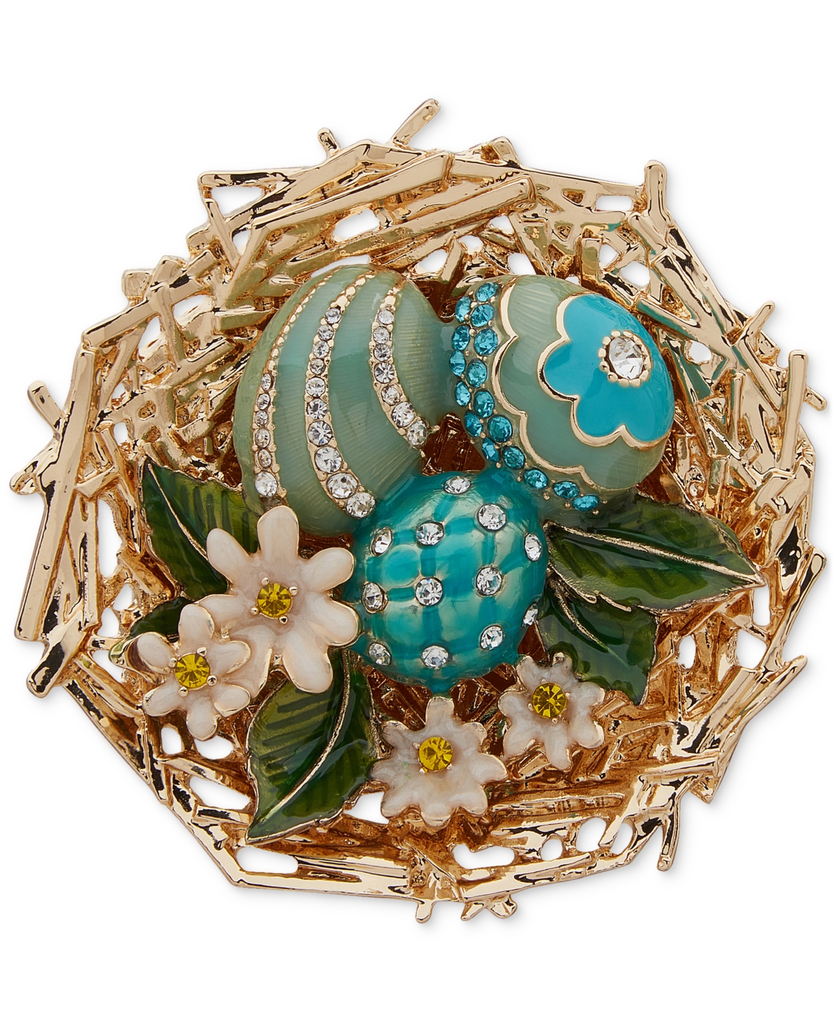 Shop Anne Klein Gold-tone Mixed Stone Bunny Egg Basket Pin In Multi