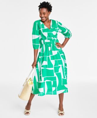 Womens Printed Elbow Sleeve Midi Dress Small Pave Front Hoop Earrings Isabellaa Straw Tote Bag Created For Macys