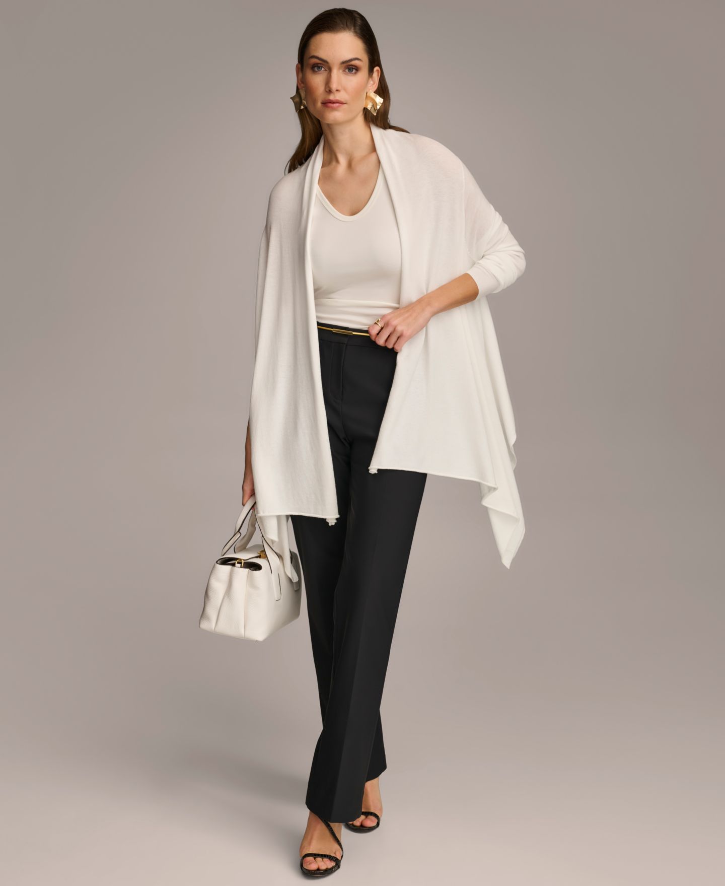 Женский кардиган Donna Karan New York Long-Sleeve Drape-Front, цвет: Кремовый — фото 6