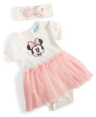 Disney - Baby Girls Minnie Mouse Ribbed Bodysuit Tulle Dress & Headband, 2 Piece Set