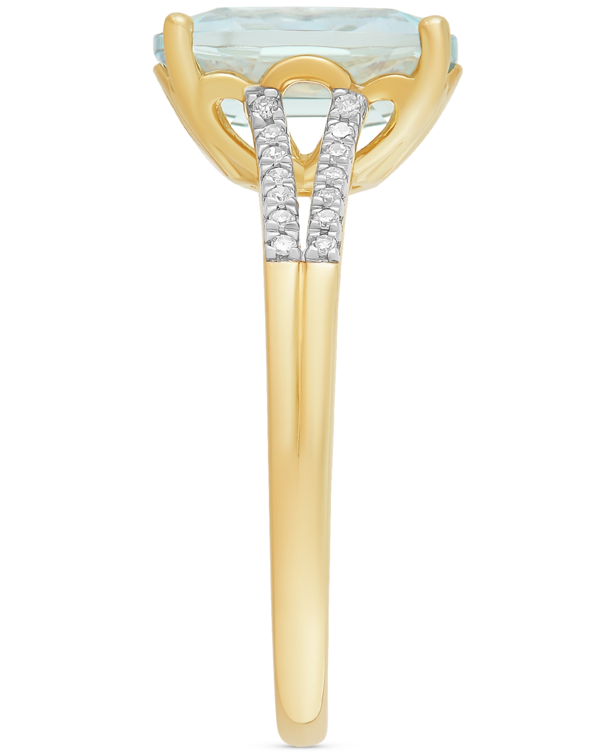 (3 ct. t.w.) & Diamond (1/10 ct. t.w.) Split Shank Ring in 14k Gold - Aquamarine
