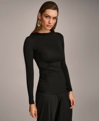 Donna Karan Women's Long Sleeve Ruched-Side Top