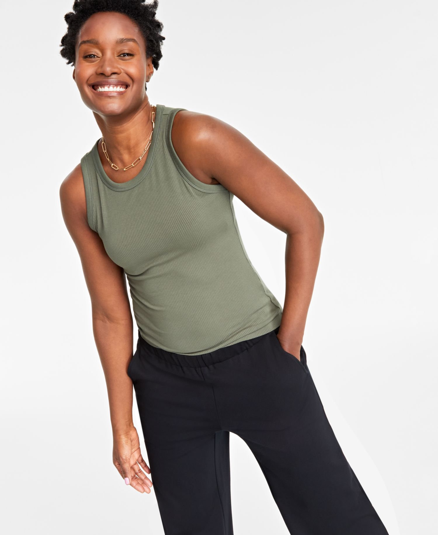 Women's Ribbed High-Neck Tank Top