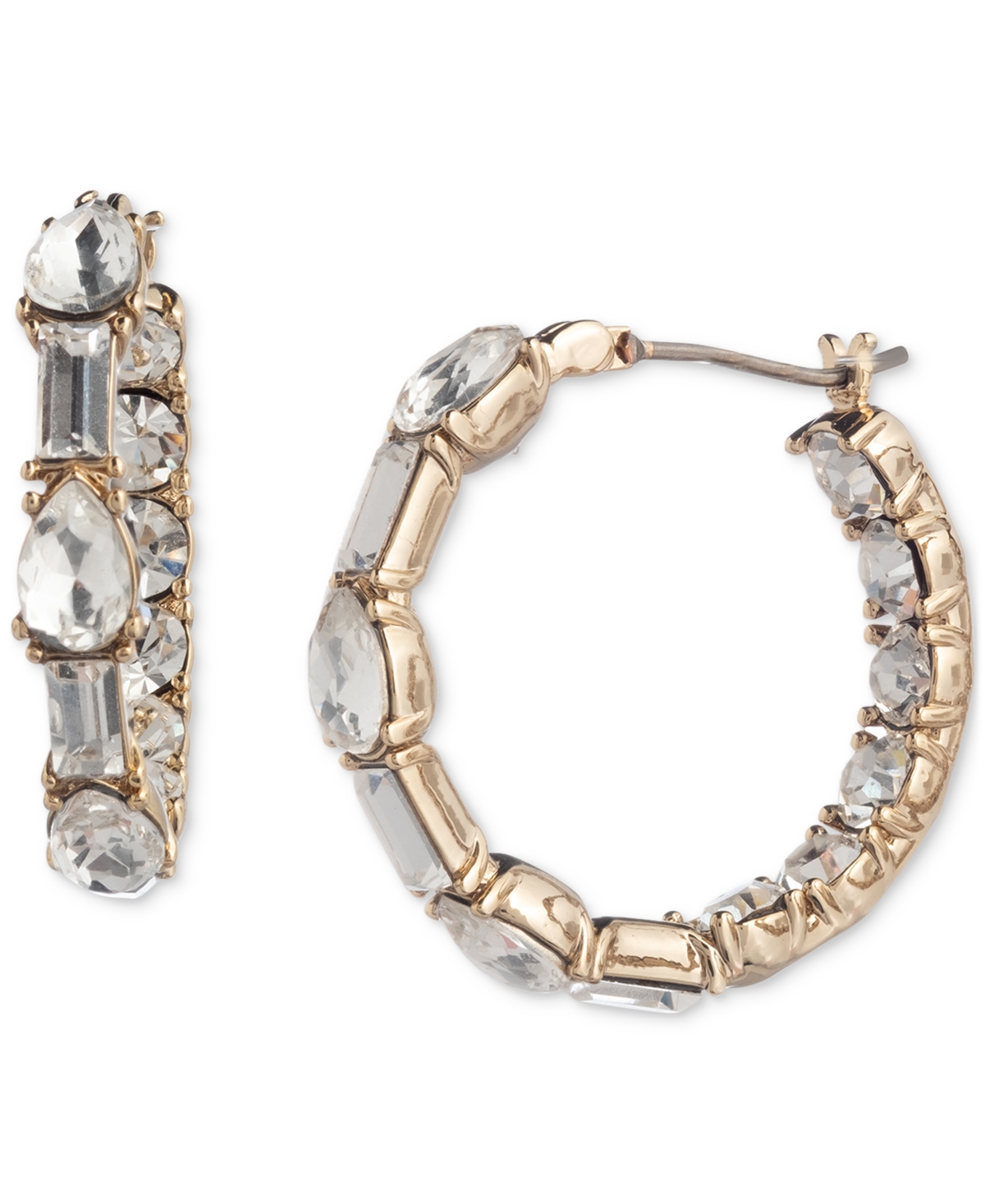 Shop Givenchy Small Baguette & Pear-shape Crystal Hoop Earrings, 0.78" In Gold