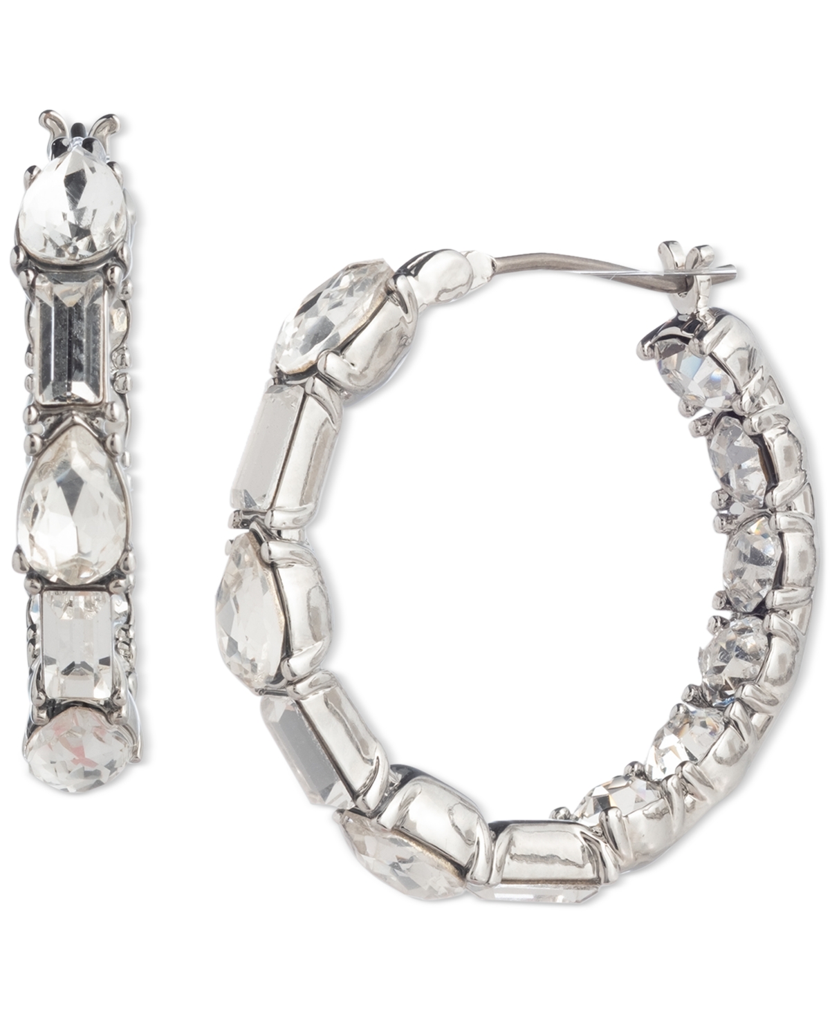 Shop Givenchy Small Baguette & Pear-shape Crystal Hoop Earrings, 0.78" In White