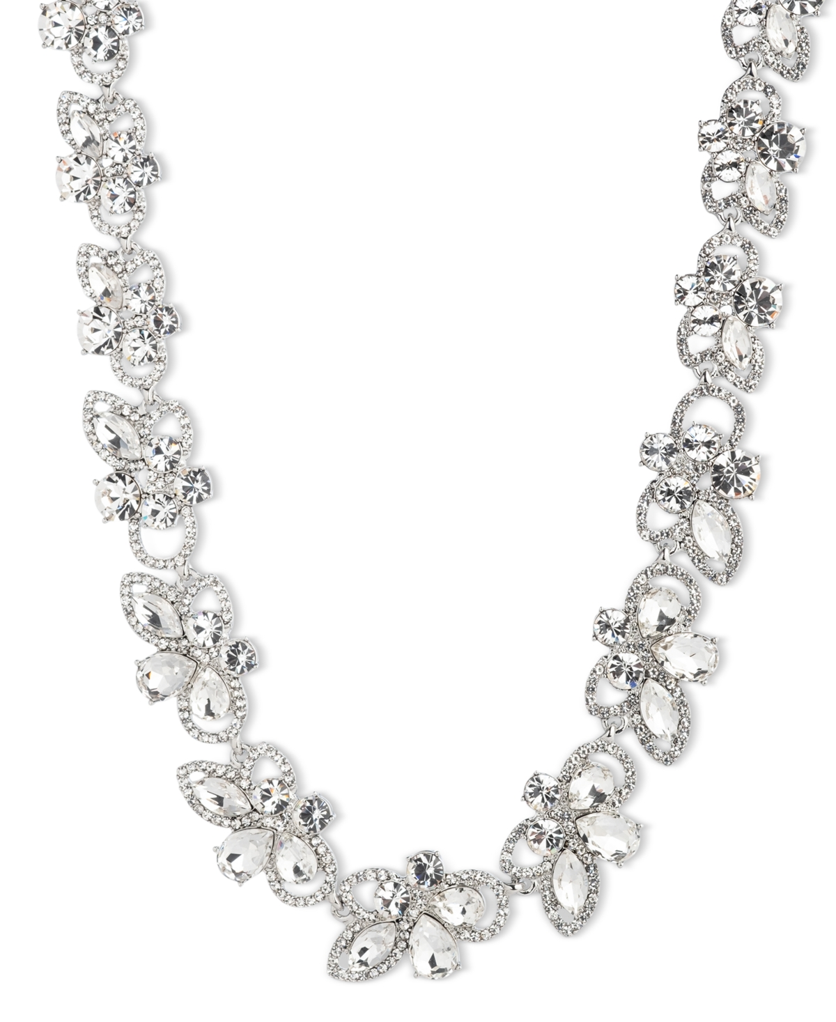 Silver-Tone Crystal Petal All-Around Collar Necklace, 16" + 3" extender - White