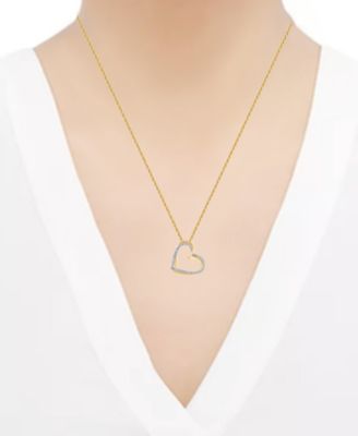 Diamond Diagonal Double Heart Pendant Necklace (1/4 ct. t.w.) in Sterling Silver & 14k Gold-Plate, 16" + 2" extender