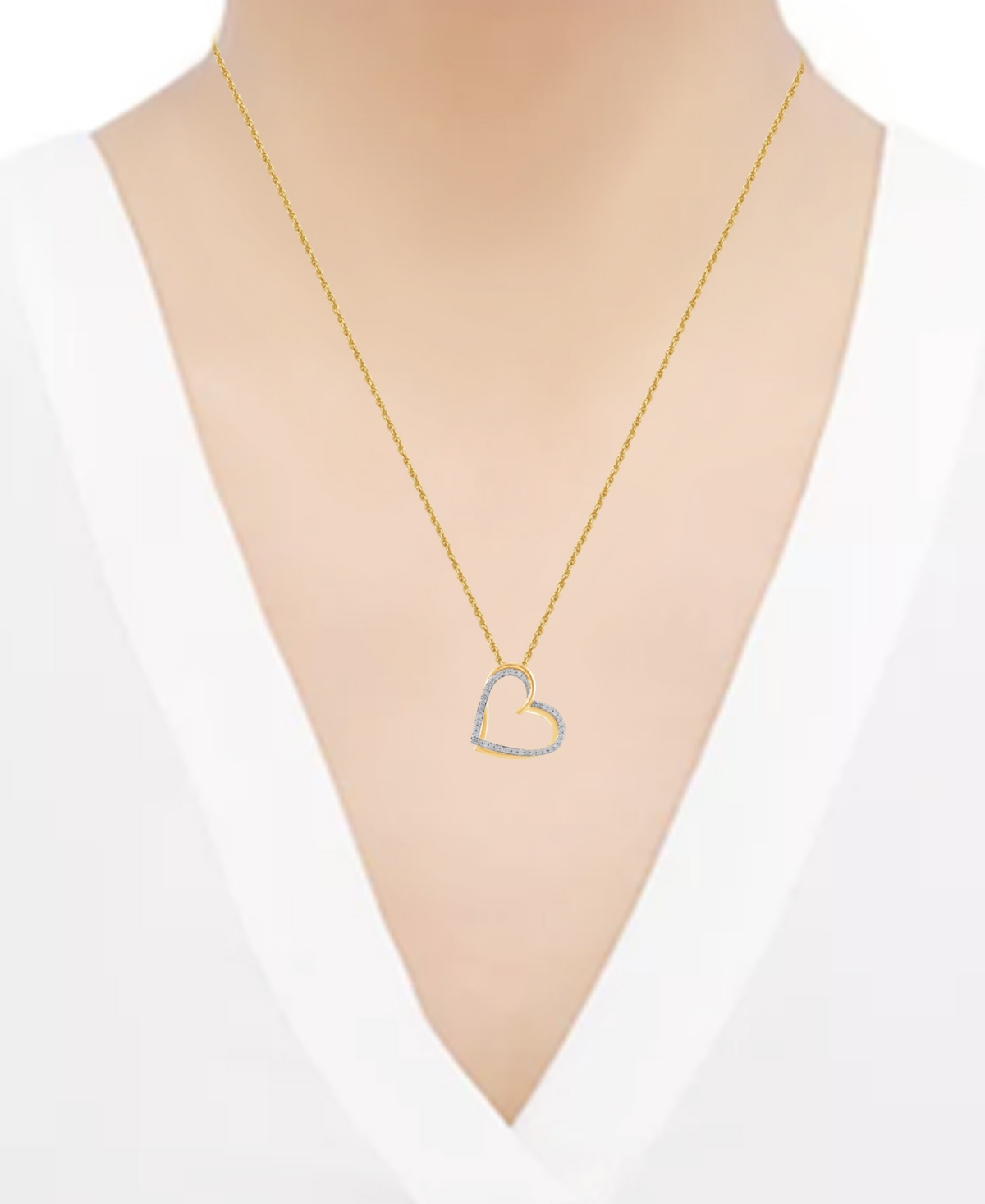 Shop Macy's Diamond Diagonal Double Heart Pendant Necklace (1/4 Ct. T.w.) In Sterling Silver & 14k Gold-plate, 1 In Sterling Silver  Gold-plate