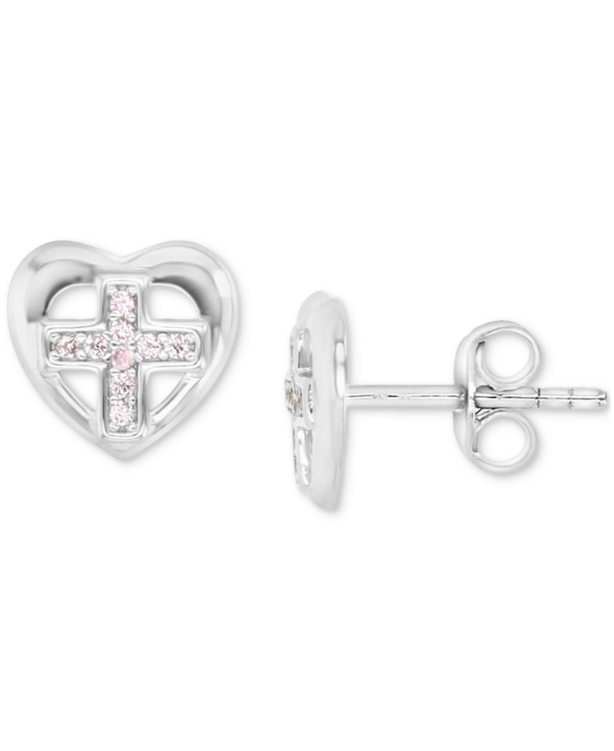 Shop Macy's Cubic Zirconia Cross-in-heart Openwork Stud Earrings In Pink