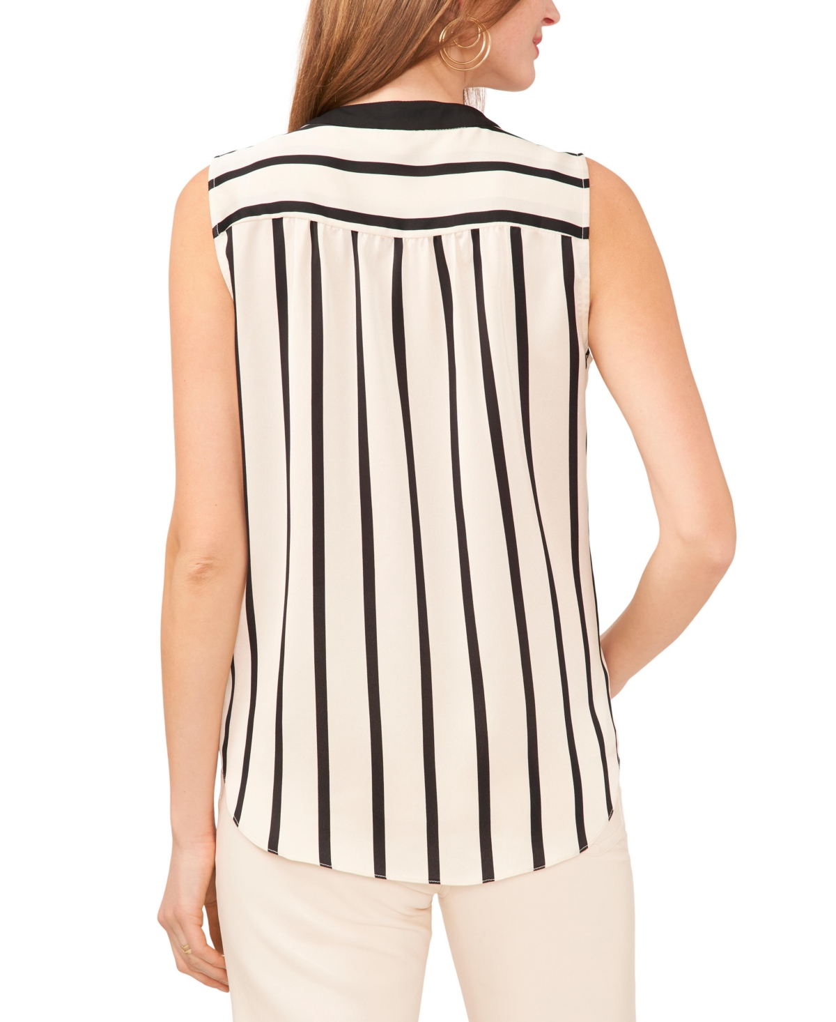 Shop Vince Camuto Women's Striped Sleeveless V-neck Blouse In Soft Cream