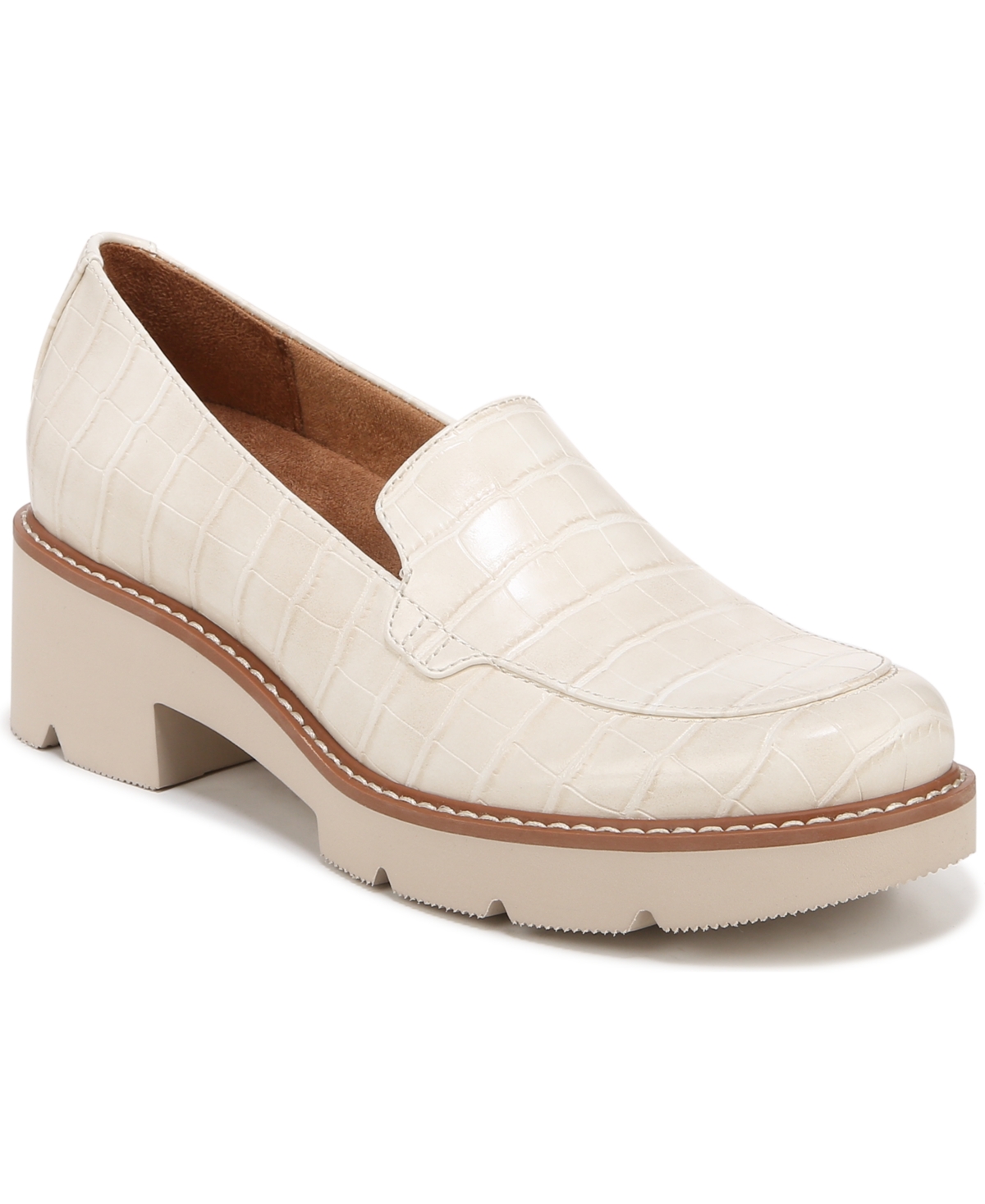 Cabaret Lug Sole Loafers - Porcelain Croco Embossed Faux Leather