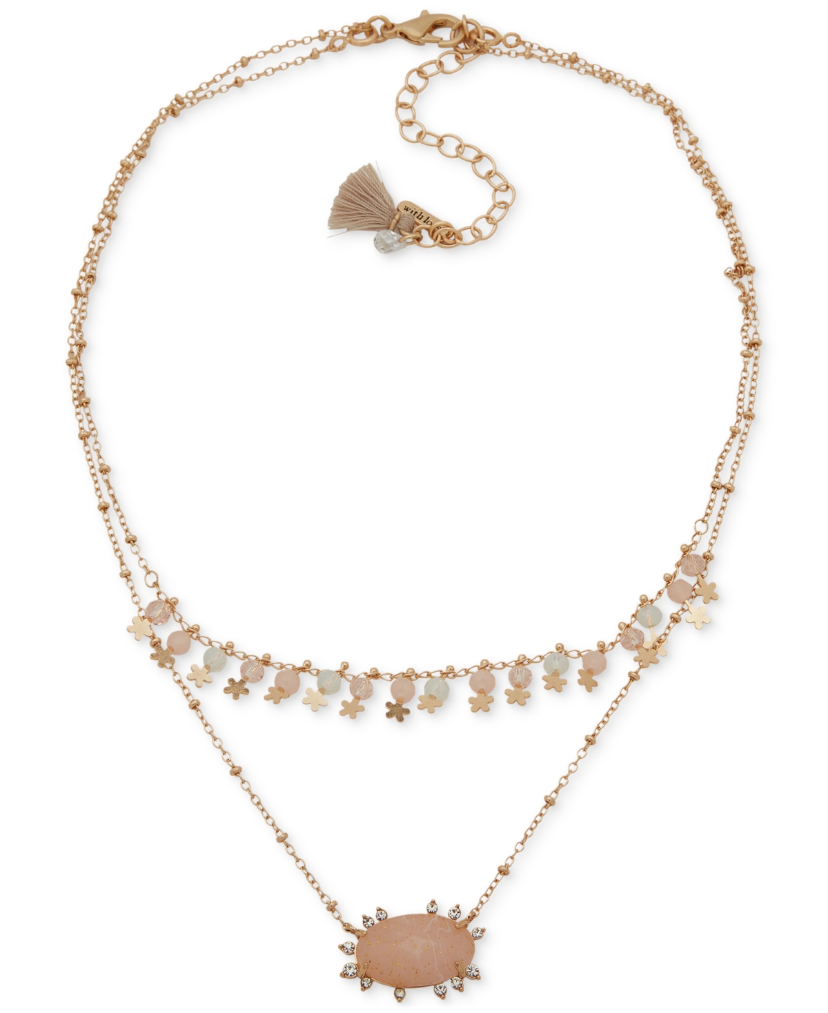 Shop Lonna & Lilly Gold-tone Pave, Stone & Shaky Bead Layered Pendant Necklace, 16" + 3" Extender In Blush