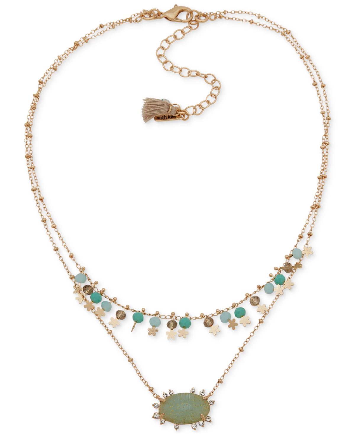 Shop Lonna & Lilly Gold-tone Pave, Stone & Shaky Bead Layered Pendant Necklace, 16" + 3" Extender In Green