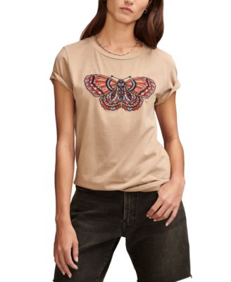 Lucky Brand - Women's Multi-Color-Butterfly-Graphic Classic Cotton T-Shirt