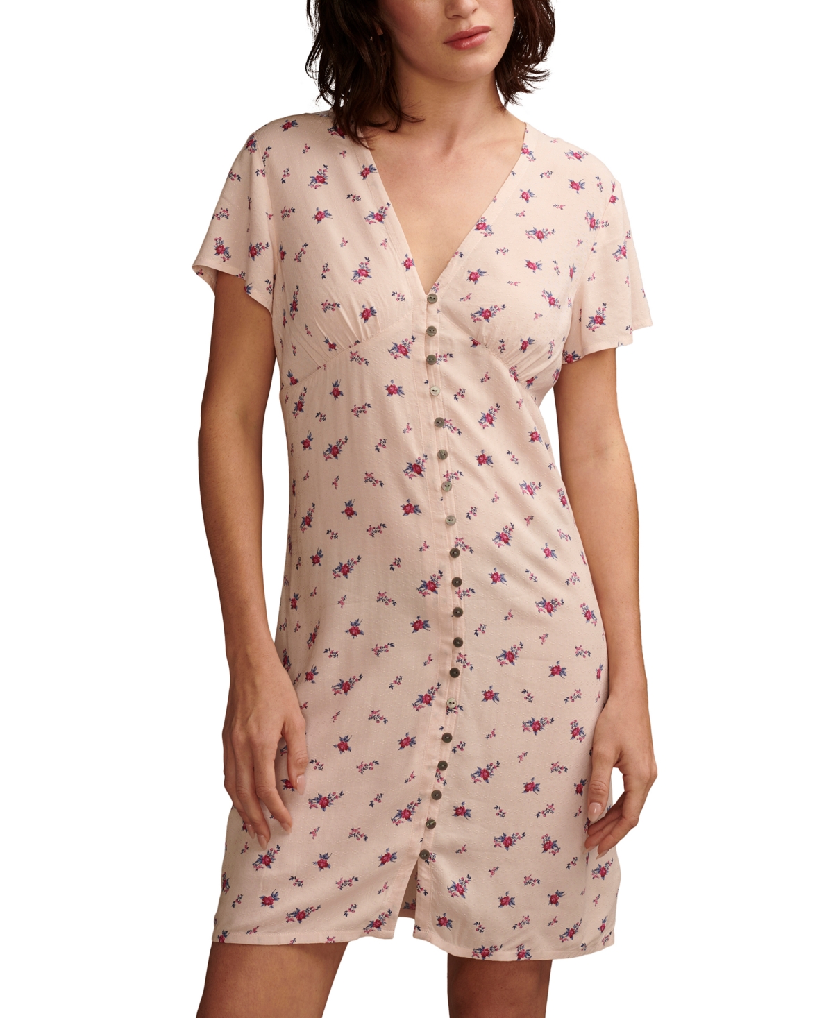 Lucky Brand Women's Short-sleeve Mini Slip Dress In Peach Blush Multi