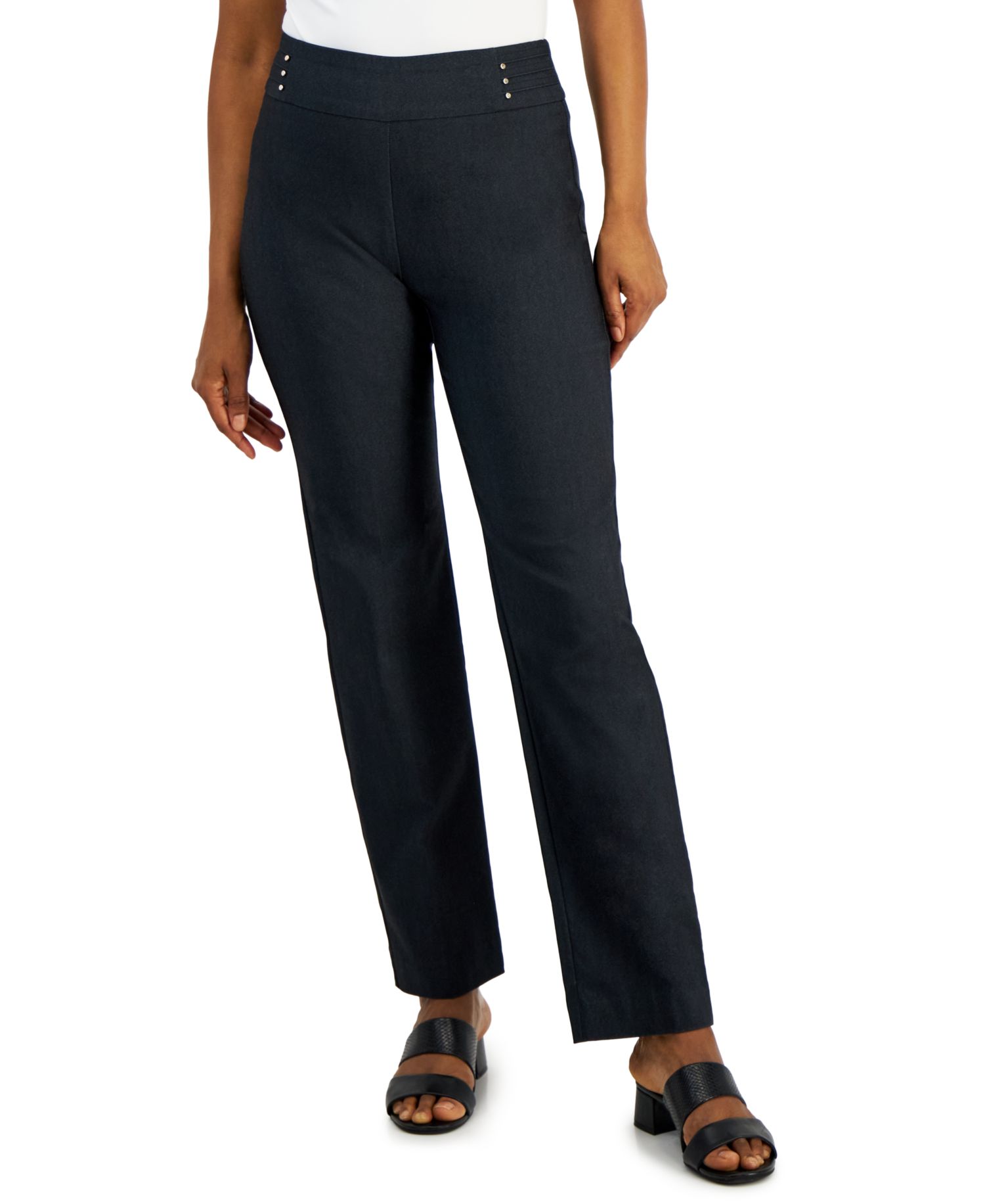 Petite Studded-Rivet Slim-Leg Pants, Petite & Petite Short