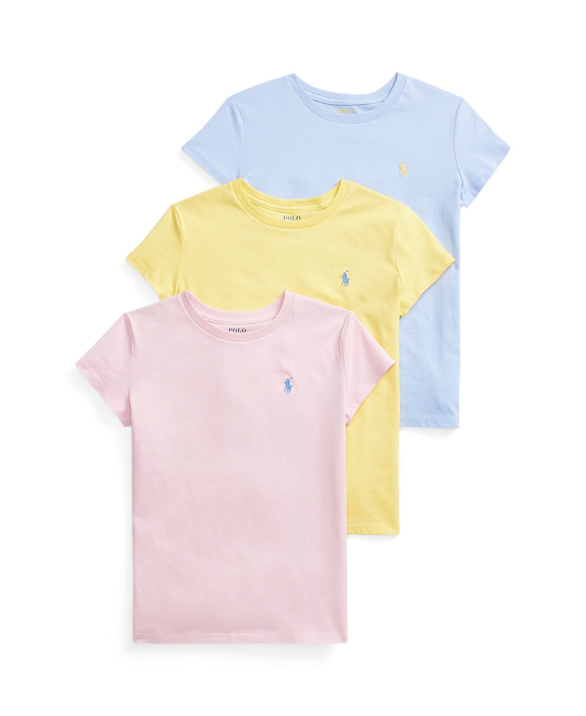 Polo Ralph Lauren Kids' Big Girls Cotton Jersey Crewneck T-shirts, Pack Of 3 In Garpink,oasyell,bluhyac