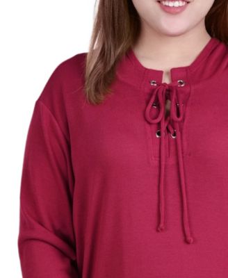 Plus Size Long Sleeve Criss Cross Placket Sweatshirt
