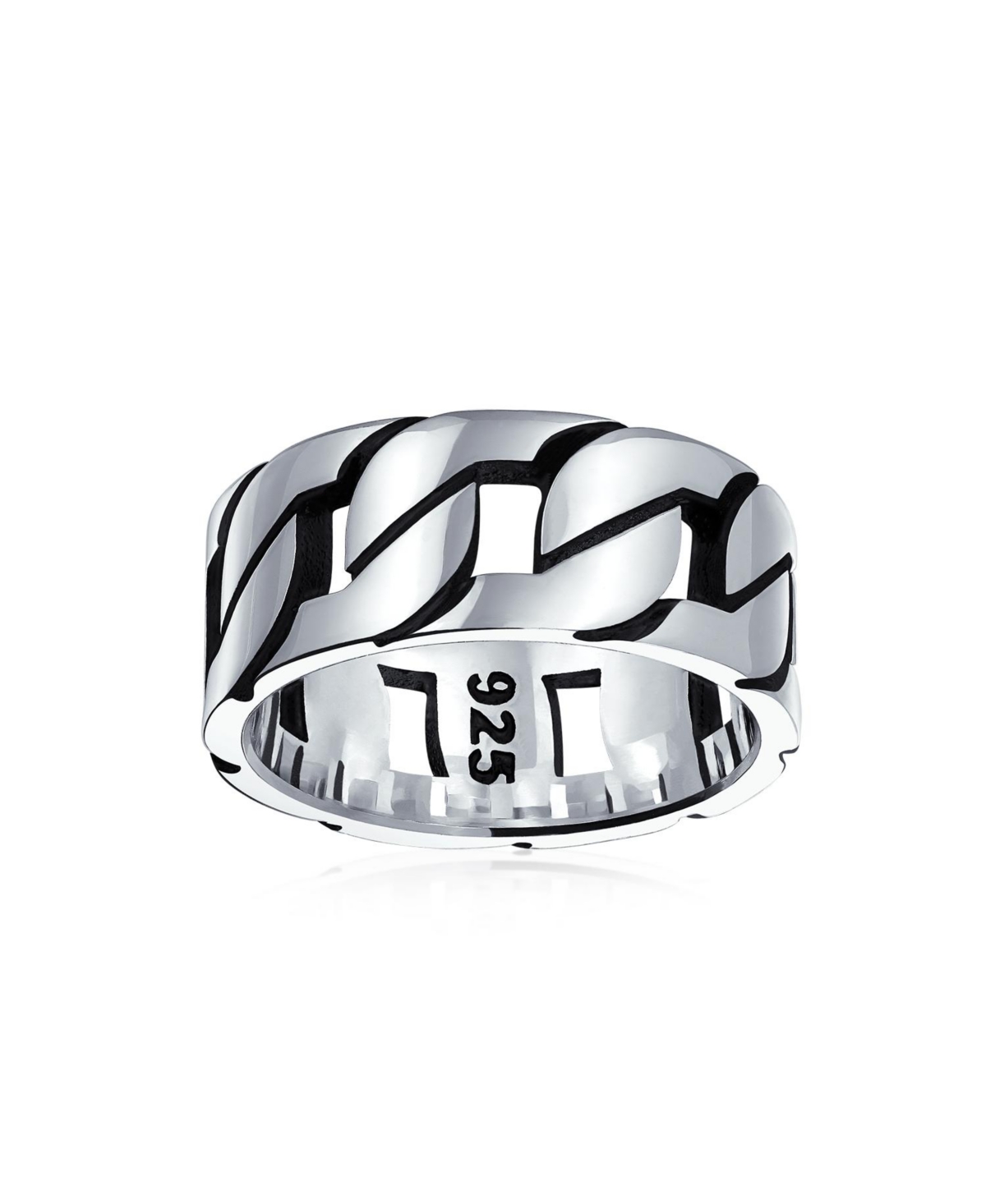 Bling Jewelry Mens Biker Jewelry Urban Wide Open Curb Chain Link Ring Band For Men Gothic Tribal Solid .925 SterlingHandmade In Turkey - Silve