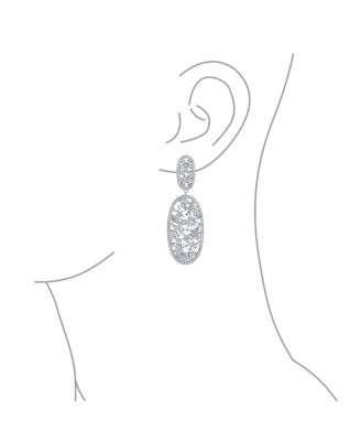 Large Cubic Zirconia Flower Leaf Oval Long Statement CZ Bouquet Chandelier Dangle Clip On Earrings Prom Rhodium Plated Brass