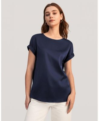 Women's Short Sleeves Round Neck Silk Tee