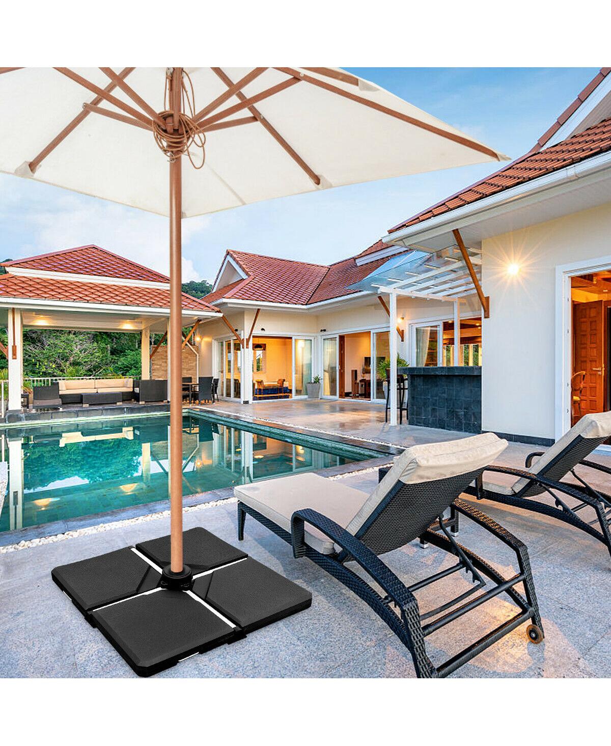 4 Pieces Square Fillable Patio Umbrella Base Set with Handle and Funnel -Black