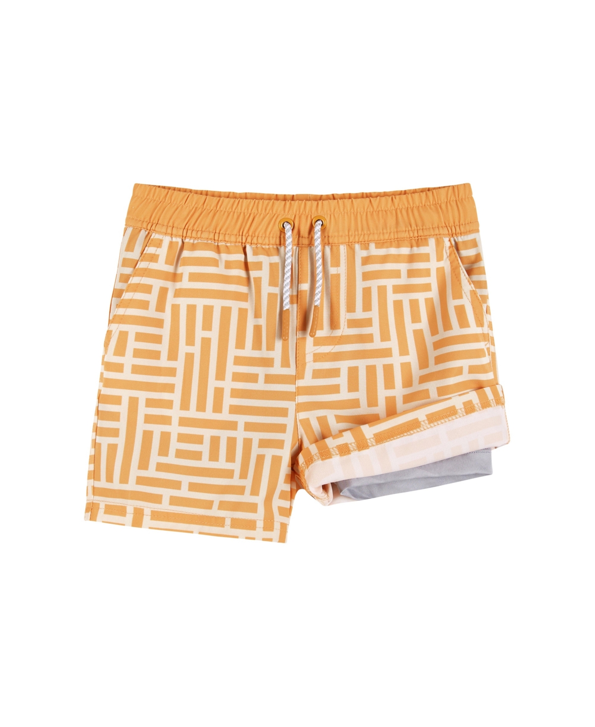Child Boys Ombre Checker Boardshort w/Built-In Comfort Stretch Short Liner -Pastel Orange