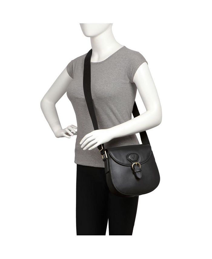 Hidesign Petra Leather Crossbody Bag with Saddle Shape and Faux Buckle