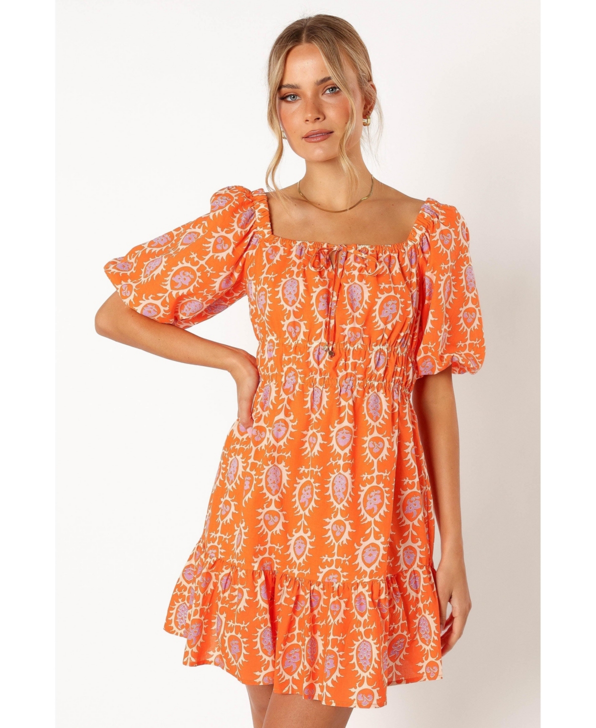Carmen Off Shoulder Mini Women's Dress - Orange