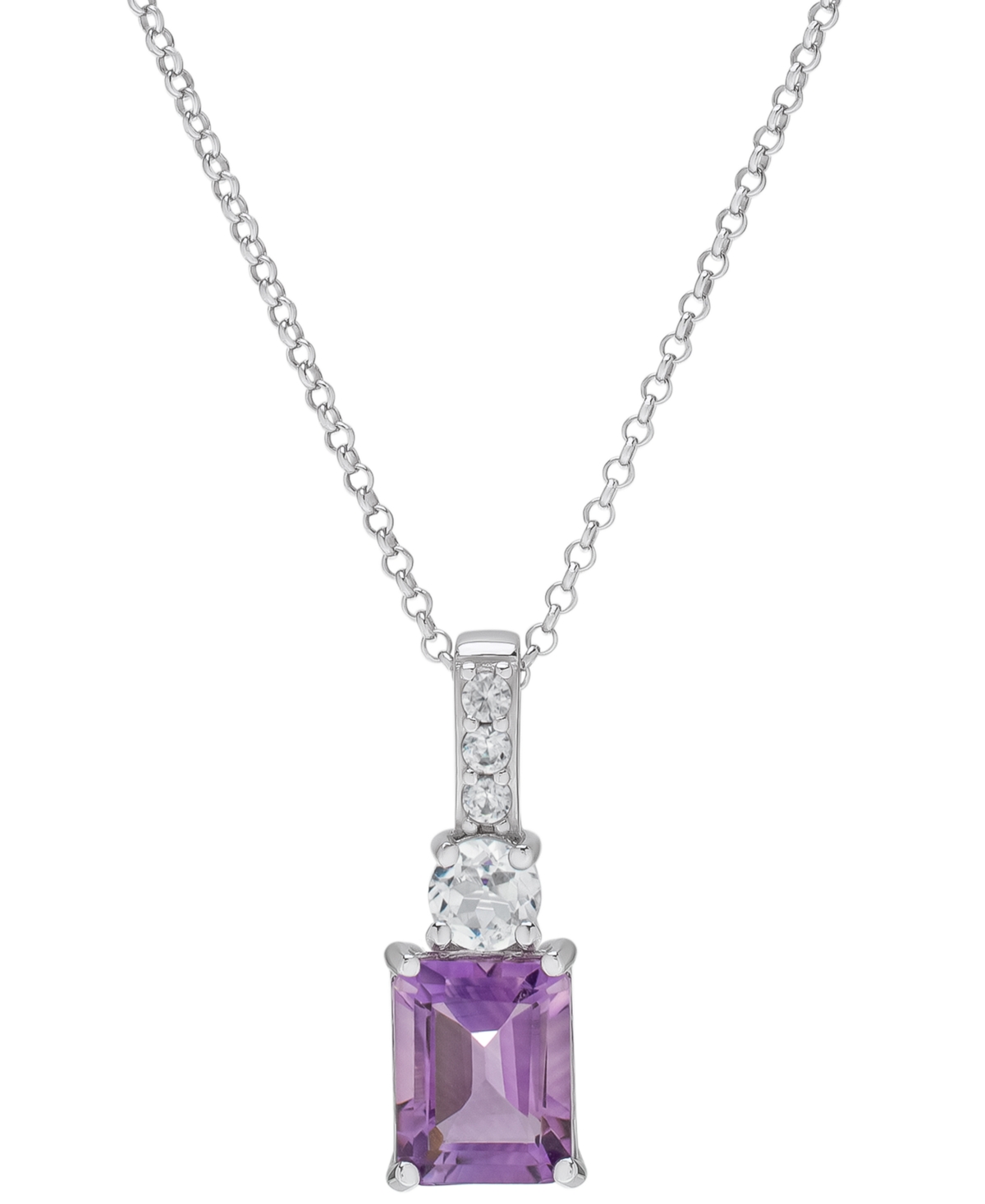 Macy's Amethyst (2-1/4 Ct. T.w.) & Lab-grown White Sapphire (5/8 Ct. T.w.) 18" Pendant Necklace In Sterling