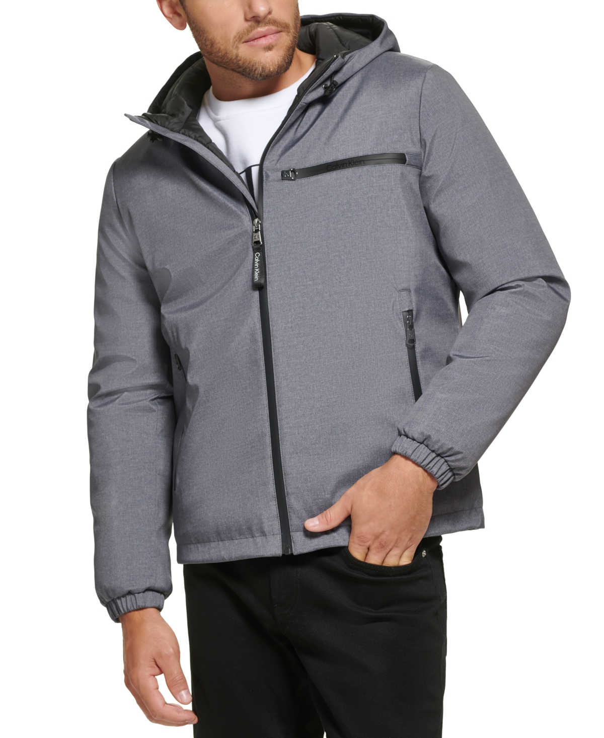 Shop Calvin Klein Men's Infinite Stretch Water-resistant Hooded Jacket In Light Grey Heather