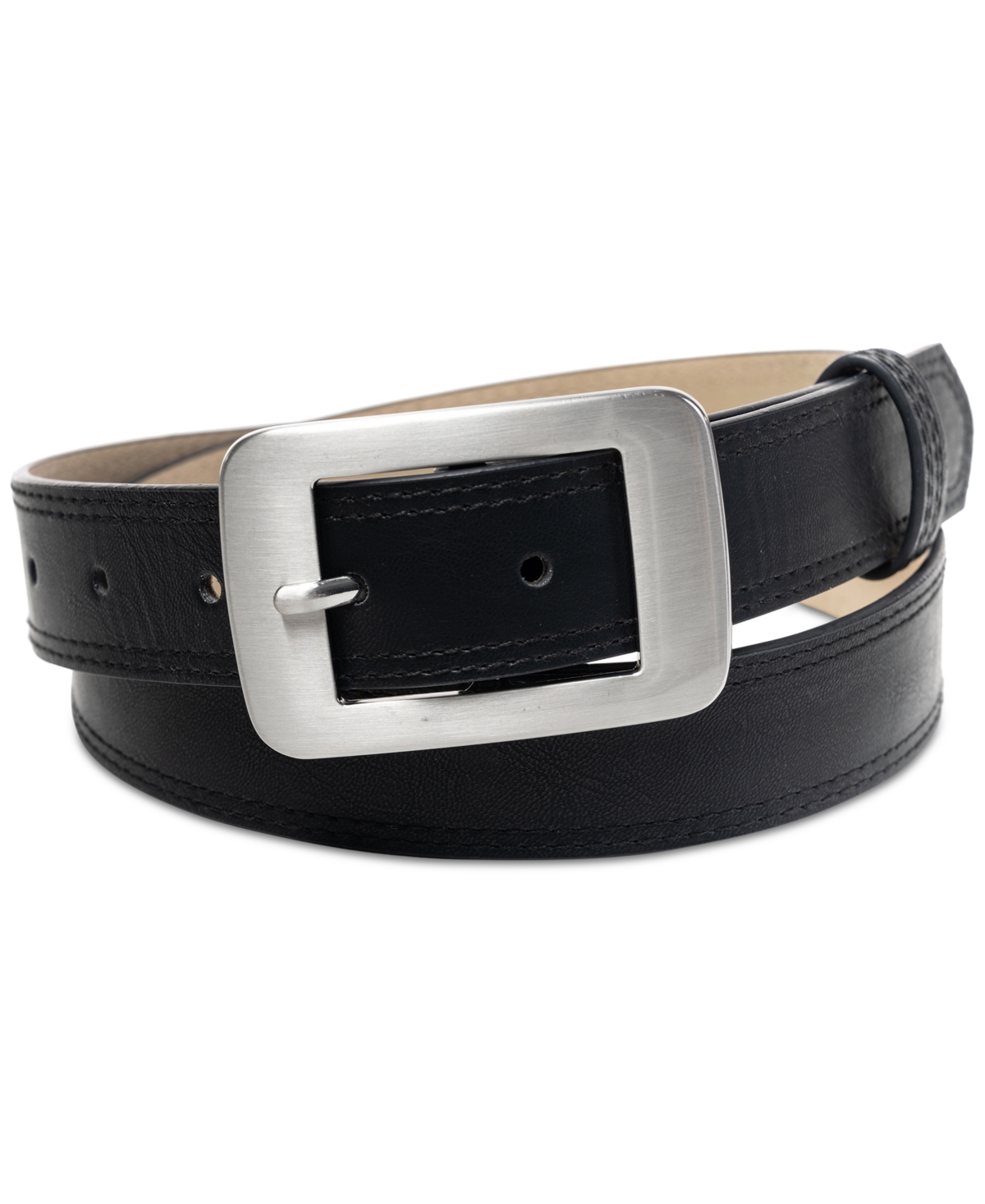 Style & Co Women's Rectangle-buckle Faux-leather Belt, Created For Macy's In Black