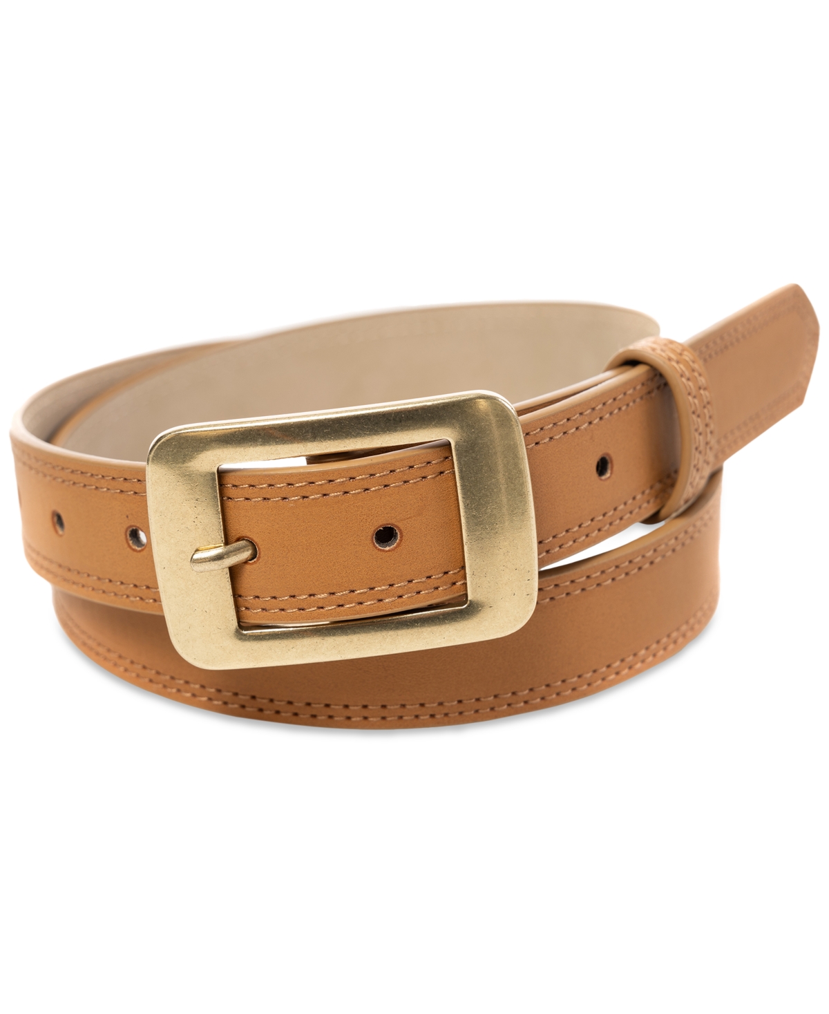Style & Co Women's Rectangle-buckle Faux-leather Belt, Created For Macy's In Camel
