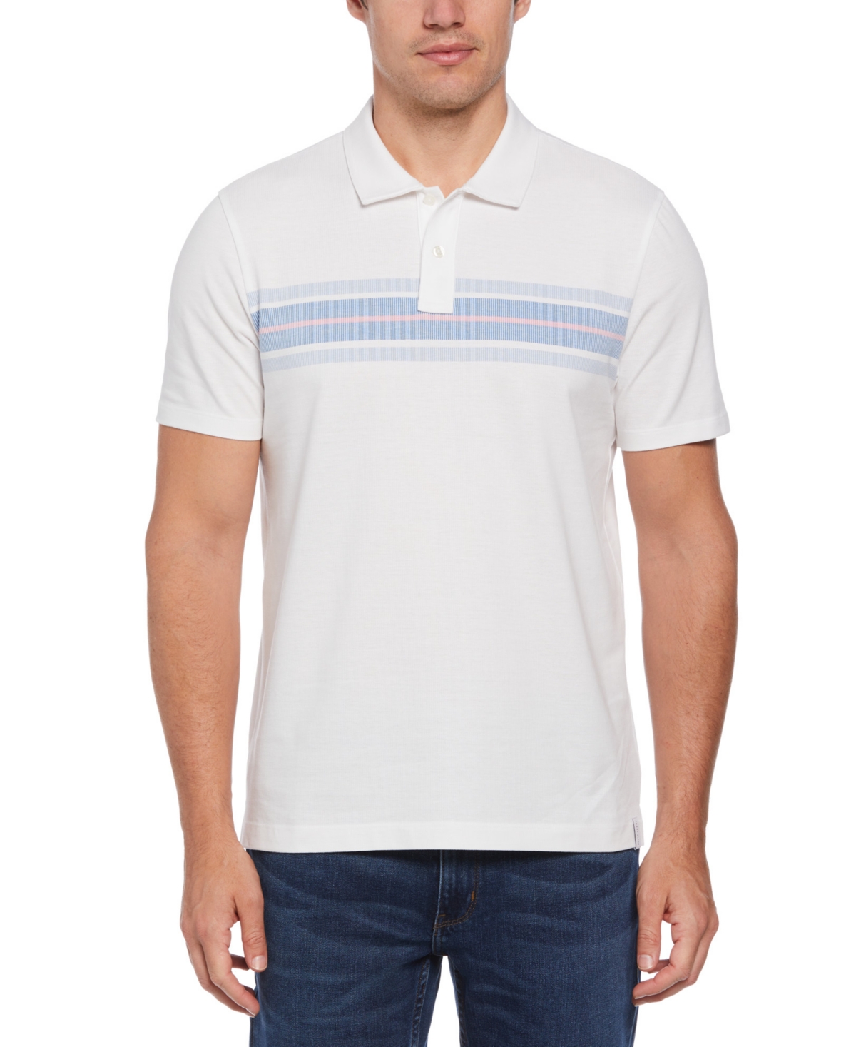 Perry Ellis Men's Chest Stripe Short Sleeve Polo Shirt In Bright White