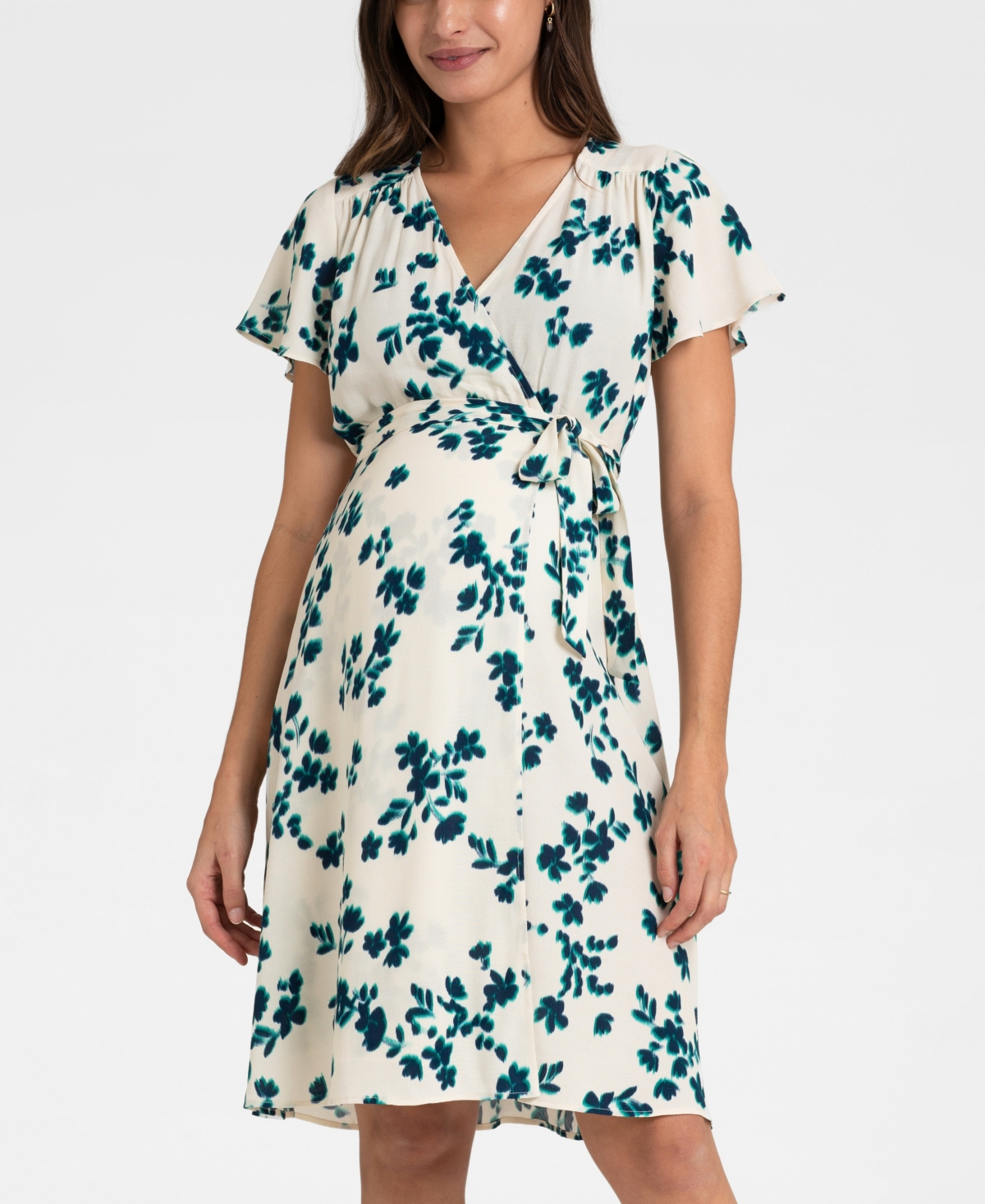 Seraphine Women's Maternity Wrap Summer Dress In Ecru Floral Print