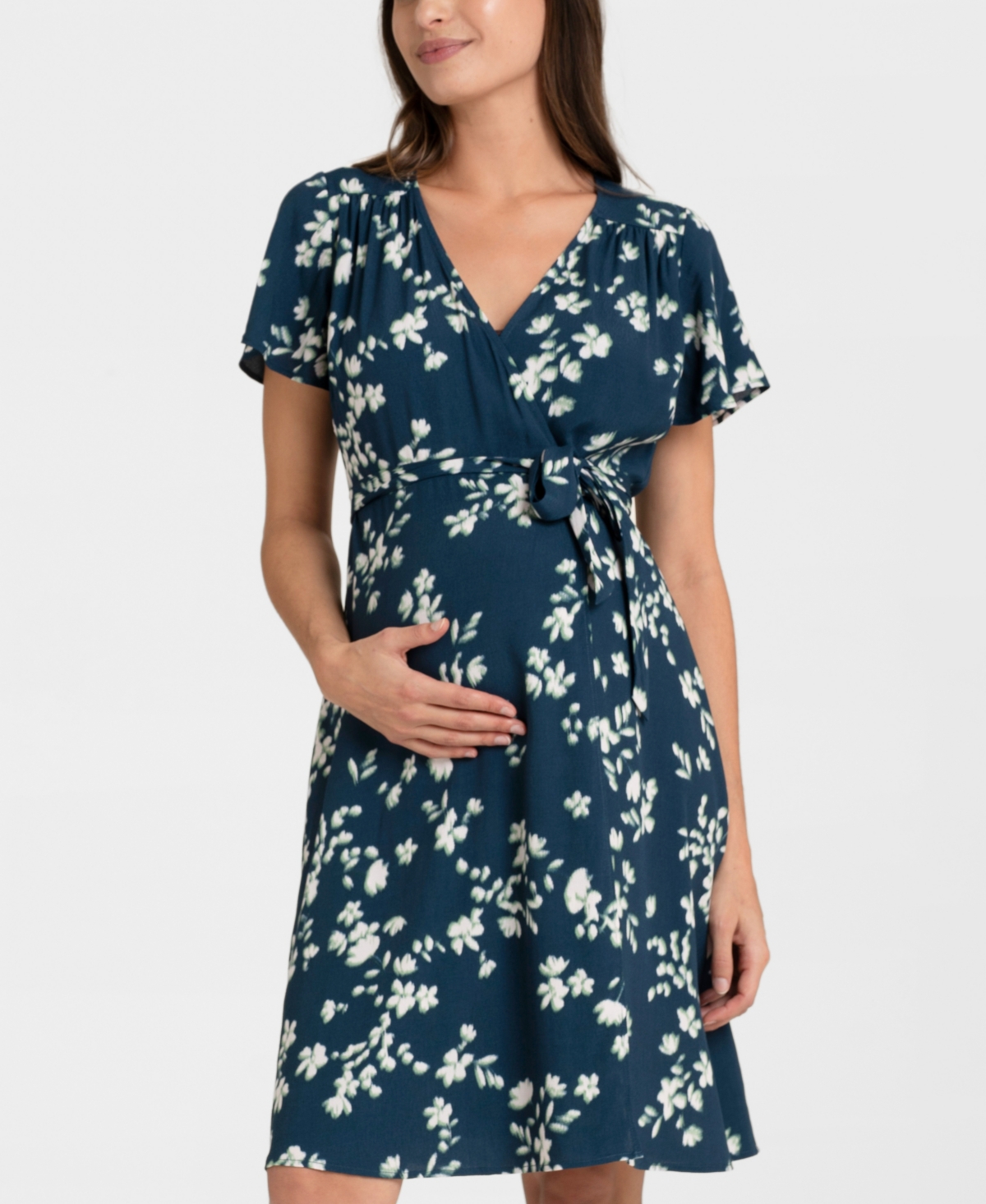 Seraphine Women's Maternity Wrap Summer Dress In Navy And Ecru