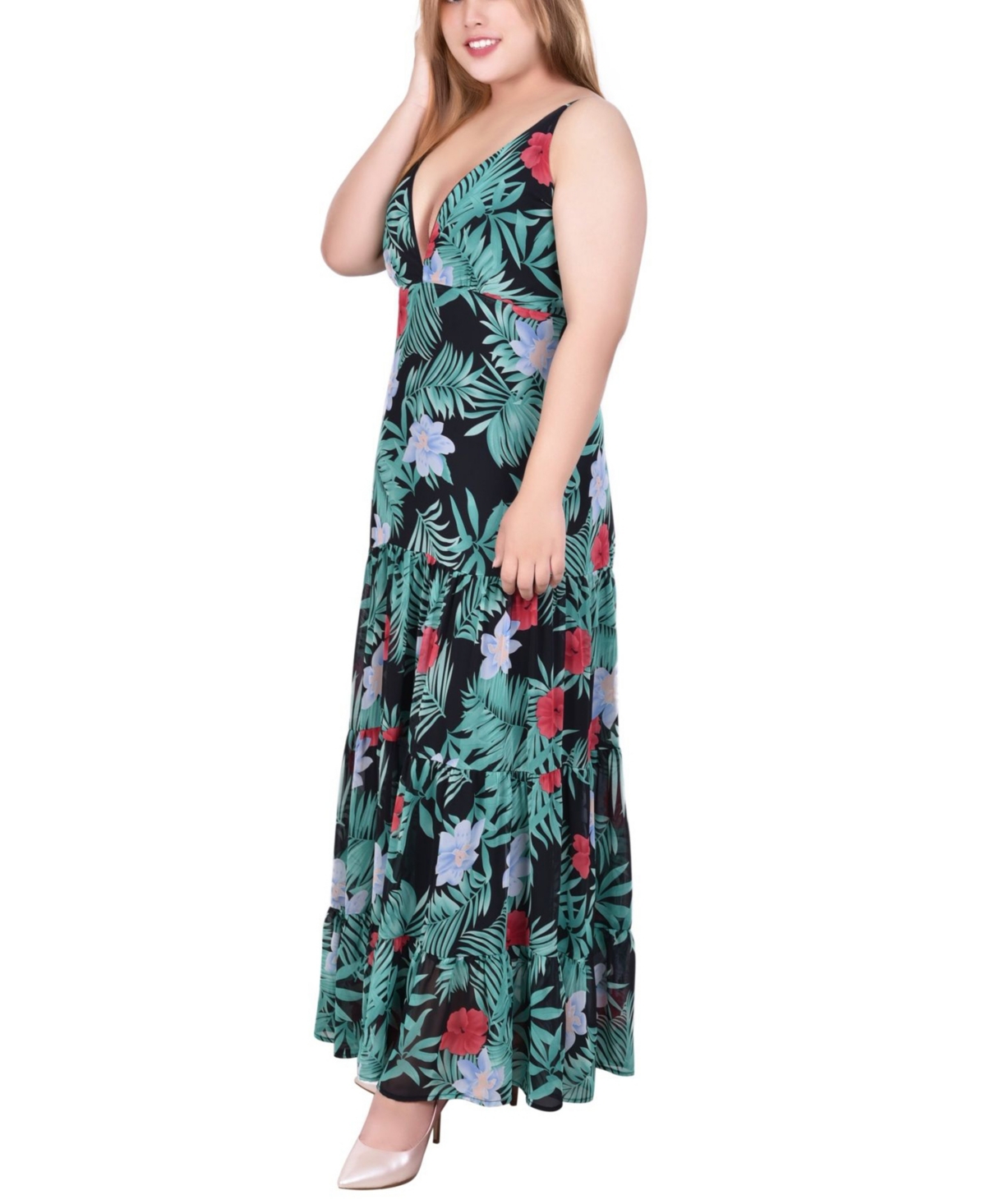 Ny Collection Plus Size Spaghetti Strap Maxi Dress - Coral