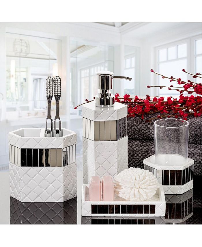 Creative Scents Quilted Mirror White Bathroom Accessories Set - Macy's