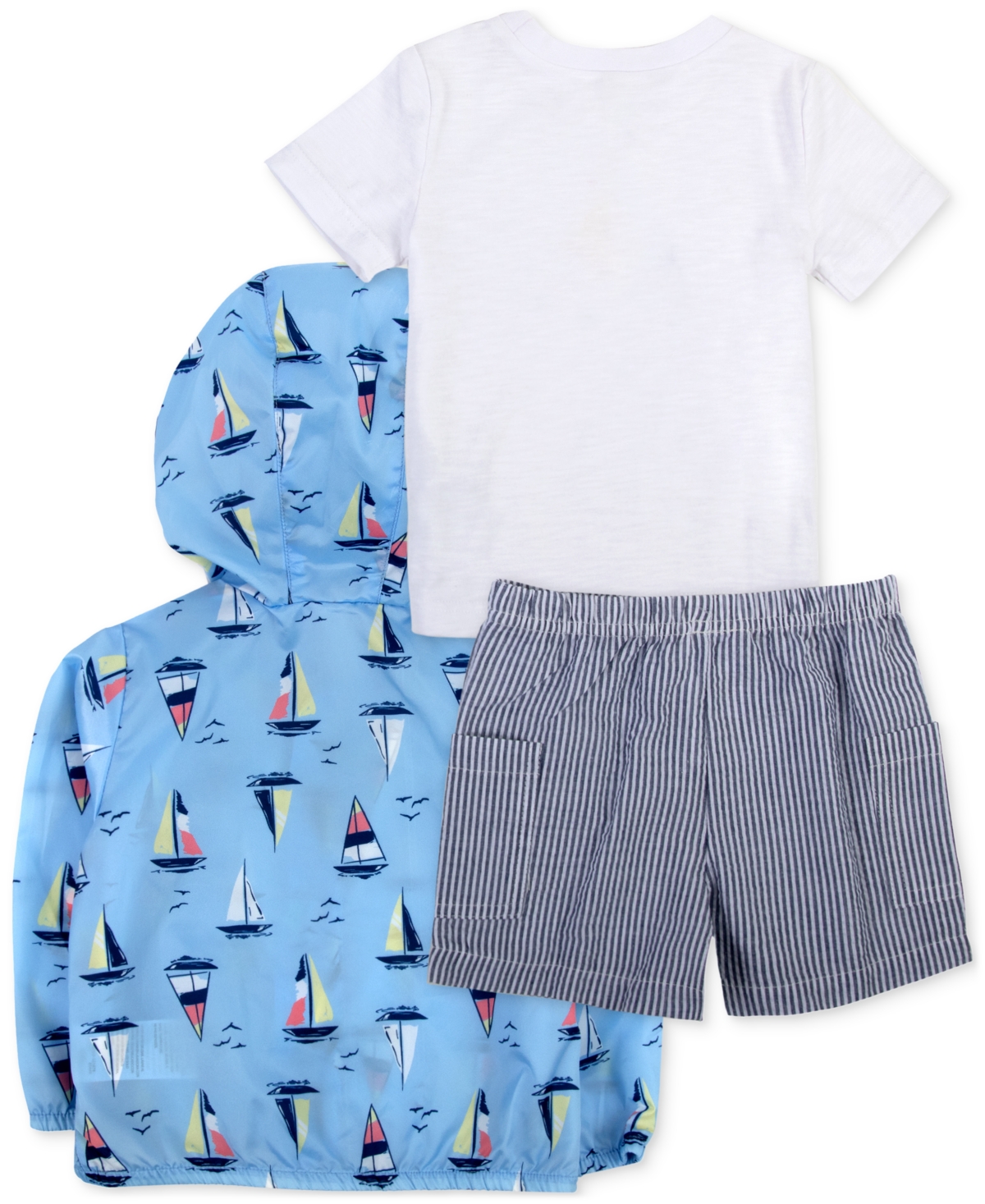 Shop Baby Essentials Baby Boys Windbreaker, Boat T-shirt And Shorts, 3 Piece Set In Navy
