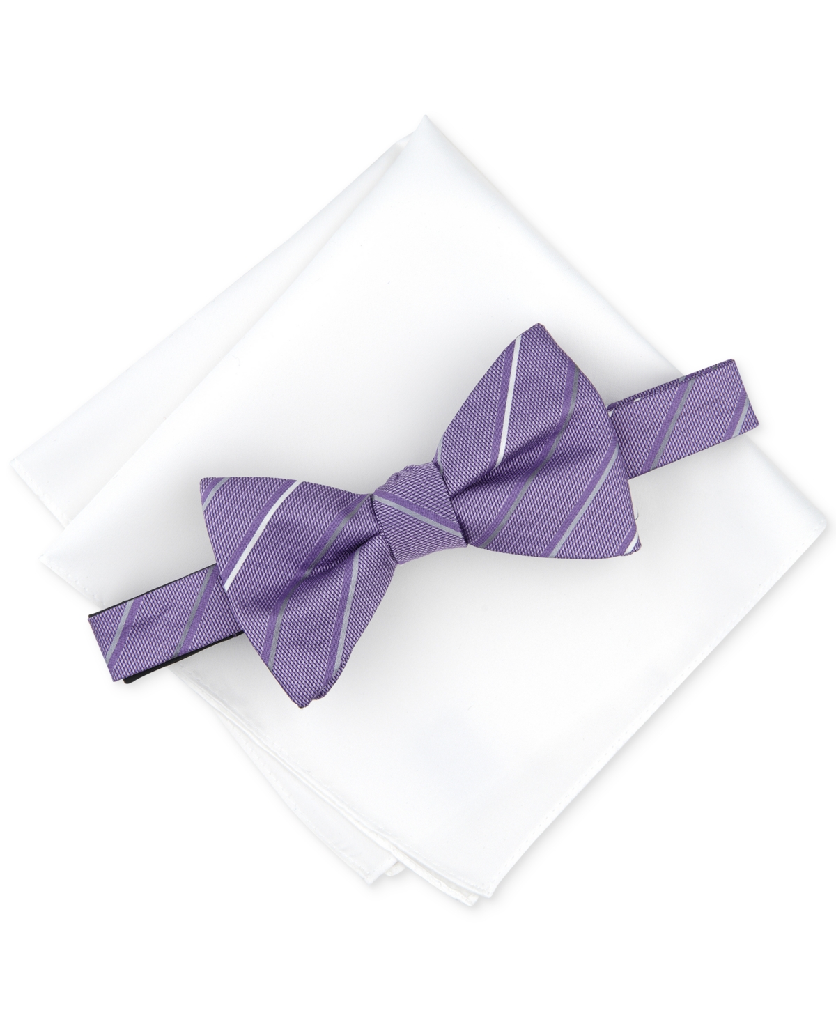 Alfani Men's Belwood Stripe Bow Tie & Solid Pocket Square Set, Created For Macy's In Lilac
